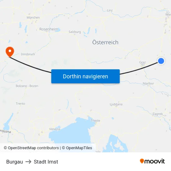 Burgau to Stadt Imst map