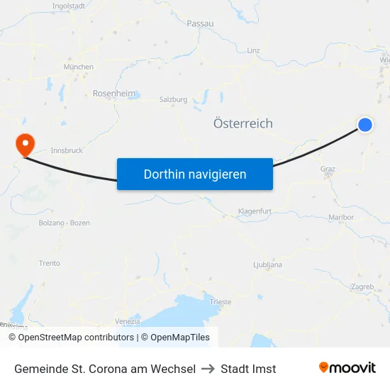 Gemeinde St. Corona am Wechsel to Stadt Imst map