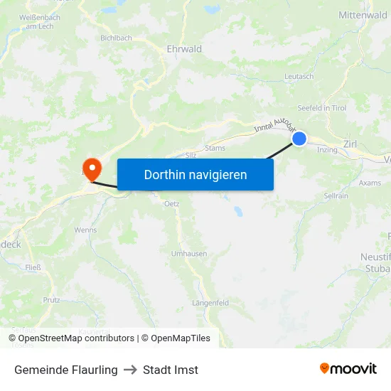 Gemeinde Flaurling to Stadt Imst map