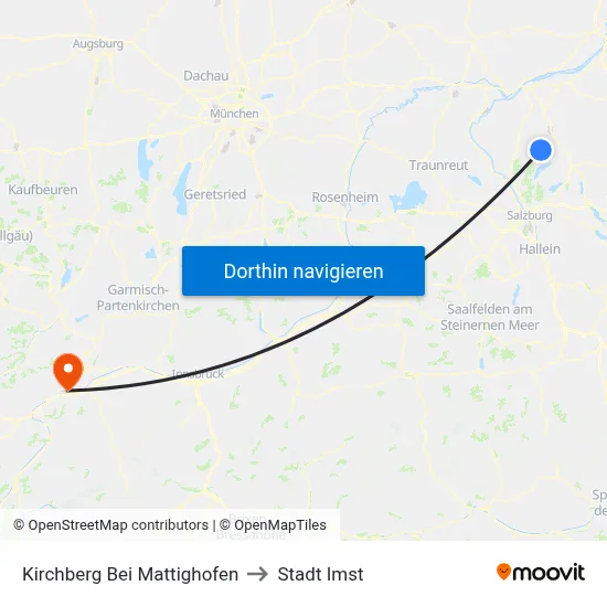 Kirchberg Bei Mattighofen to Stadt Imst map