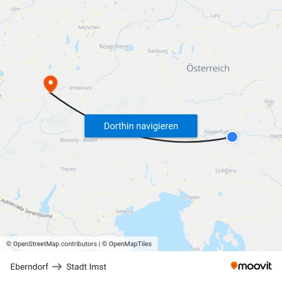 Eberndorf to Stadt Imst map