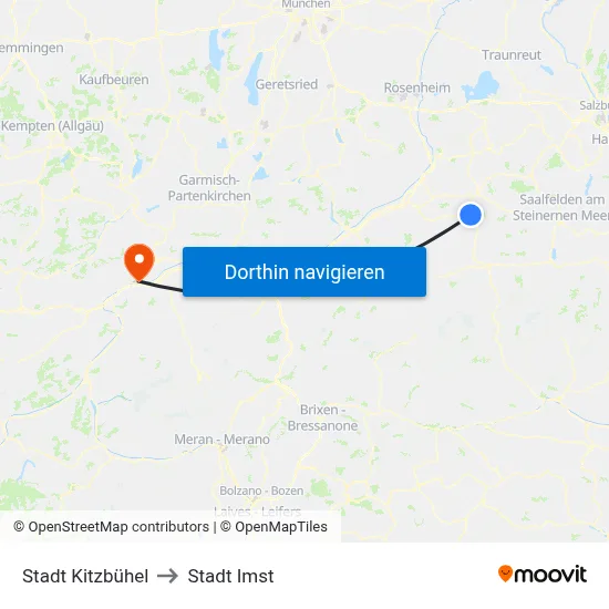 Stadt Kitzbühel to Stadt Imst map