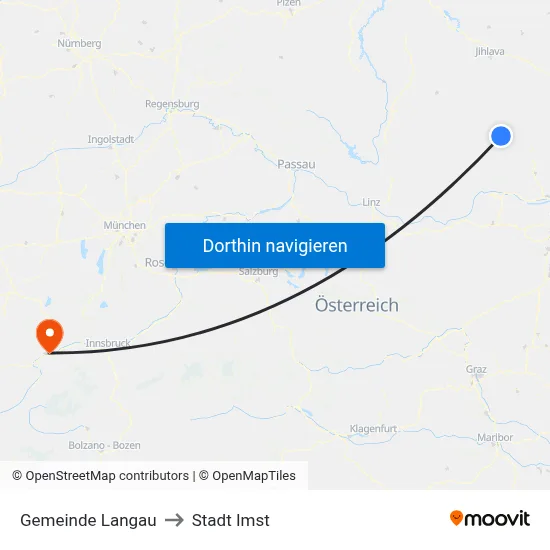 Gemeinde Langau to Stadt Imst map