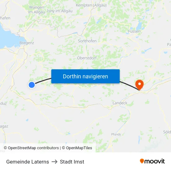 Gemeinde Laterns to Stadt Imst map
