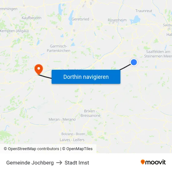 Gemeinde Jochberg to Stadt Imst map