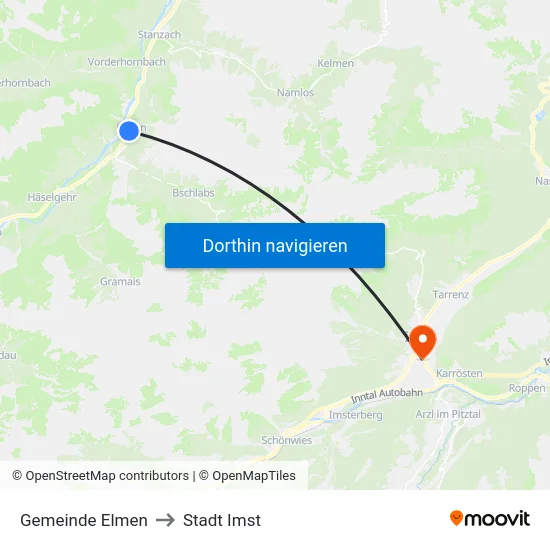 Gemeinde Elmen to Stadt Imst map