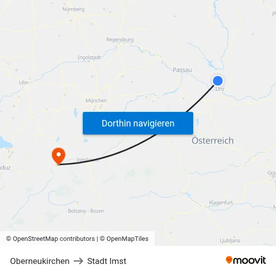 Oberneukirchen to Stadt Imst map