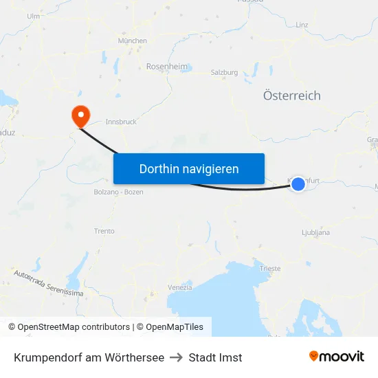 Krumpendorf am Wörthersee to Stadt Imst map