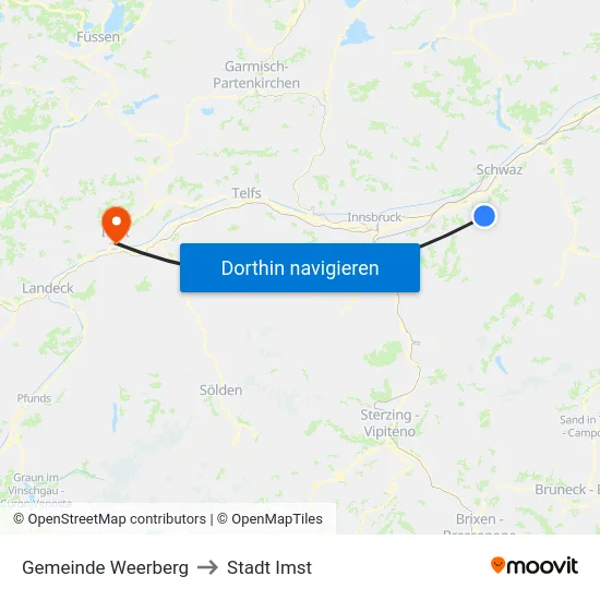 Gemeinde Weerberg to Stadt Imst map
