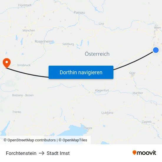Forchtenstein to Stadt Imst map