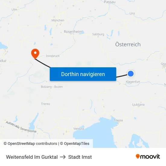Weitensfeld Im Gurktal to Stadt Imst map
