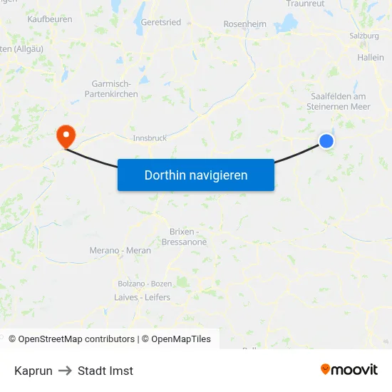 Kaprun to Stadt Imst map