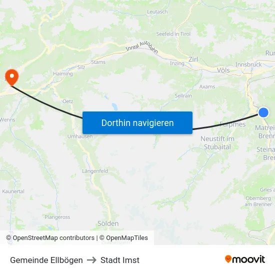 Gemeinde Ellbögen to Stadt Imst map