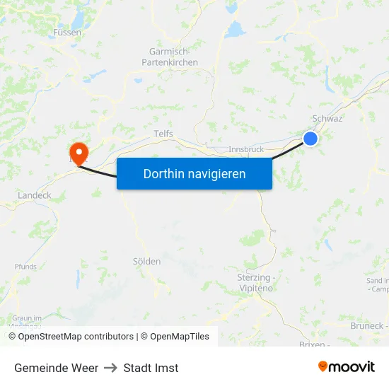 Gemeinde Weer to Stadt Imst map