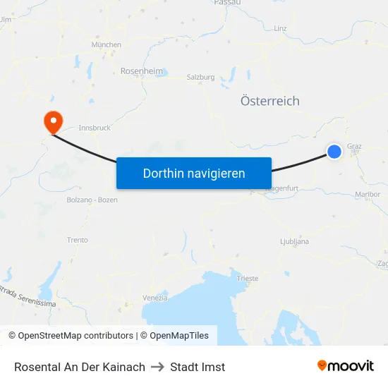 Rosental An Der Kainach to Stadt Imst map
