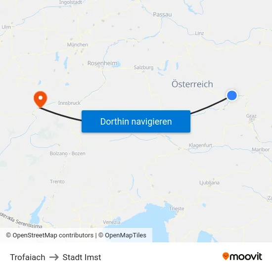 Trofaiach to Stadt Imst map