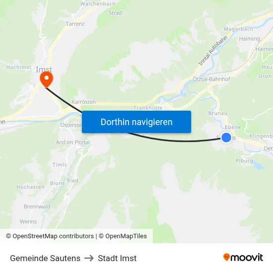 Gemeinde Sautens to Stadt Imst map