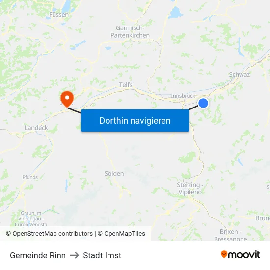 Gemeinde Rinn to Stadt Imst map