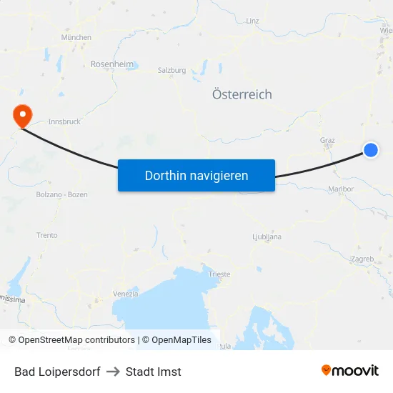 Bad Loipersdorf to Stadt Imst map