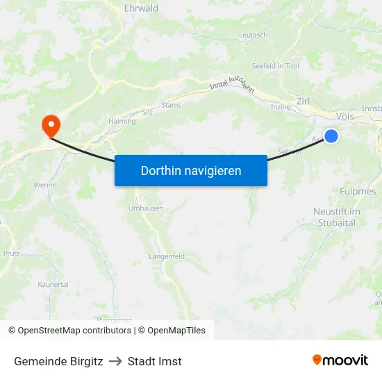 Gemeinde Birgitz to Stadt Imst map