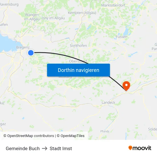 Gemeinde Buch to Stadt Imst map