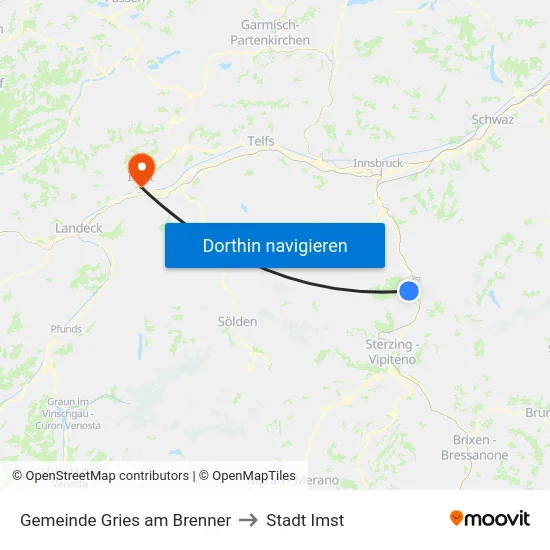 Gemeinde Gries am Brenner to Stadt Imst map