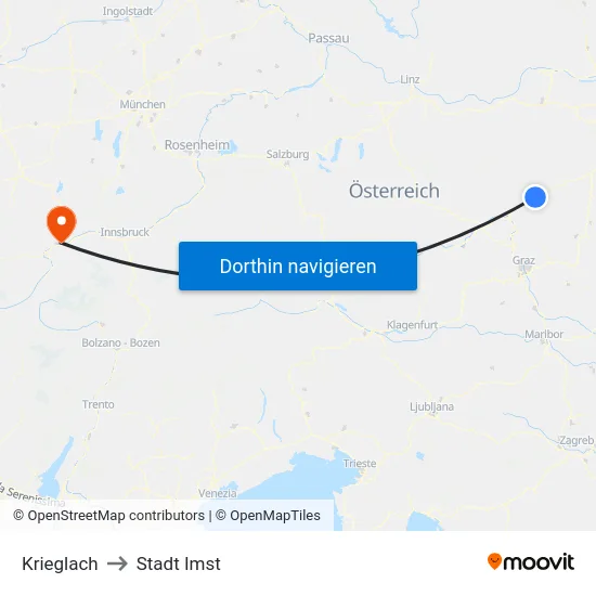 Krieglach to Stadt Imst map