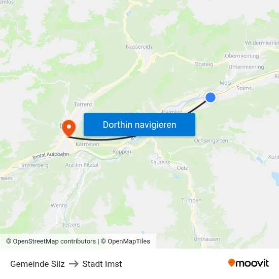 Gemeinde Silz to Stadt Imst map