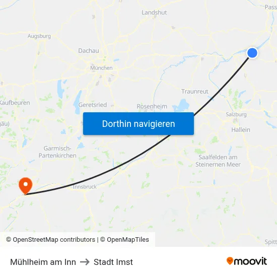 Mühlheim am Inn to Stadt Imst map
