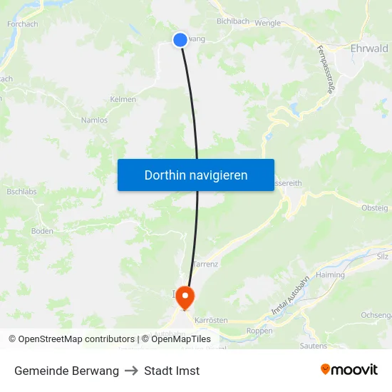 Gemeinde Berwang to Stadt Imst map