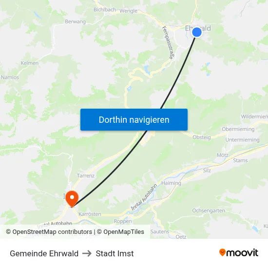 Gemeinde Ehrwald to Stadt Imst map
