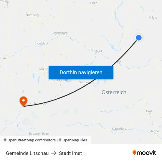 Gemeinde Litschau to Stadt Imst map