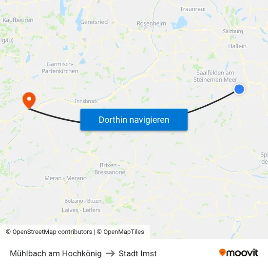 Mühlbach am Hochkönig to Stadt Imst map