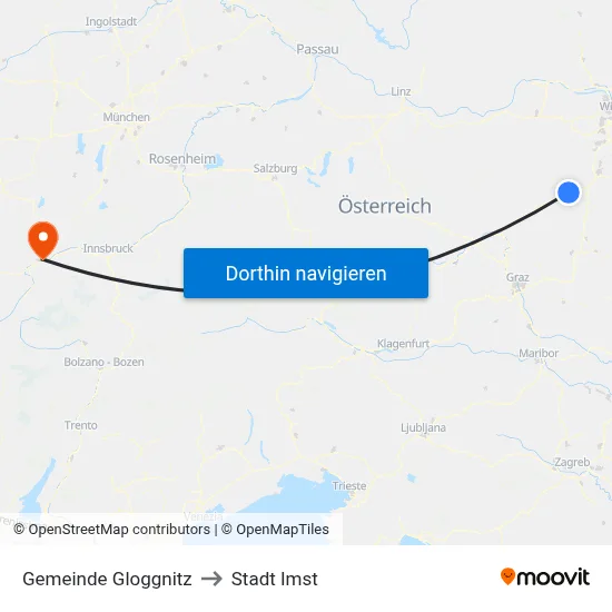 Gemeinde Gloggnitz to Stadt Imst map
