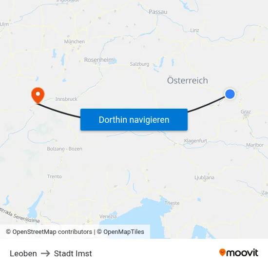 Leoben to Stadt Imst map