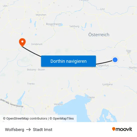 Wolfsberg to Stadt Imst map