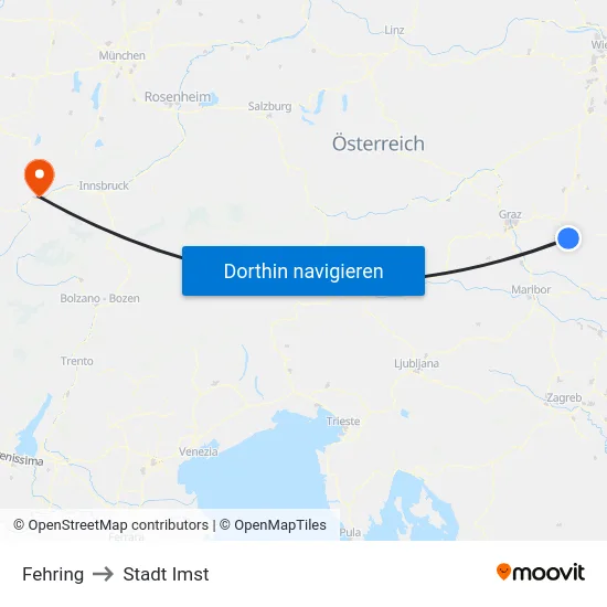 Fehring to Stadt Imst map