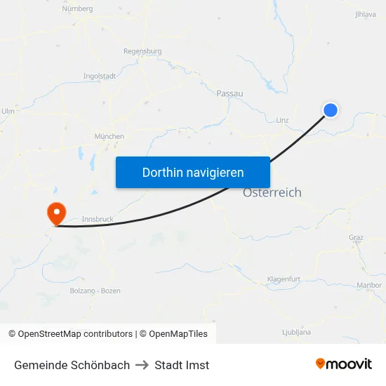 Gemeinde Schönbach to Stadt Imst map