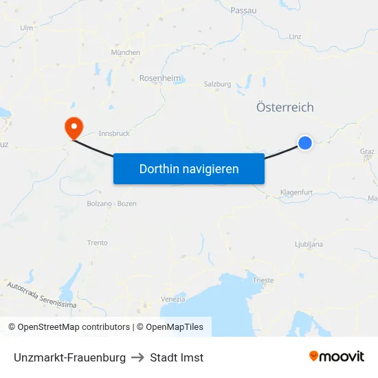 Unzmarkt-Frauenburg to Stadt Imst map