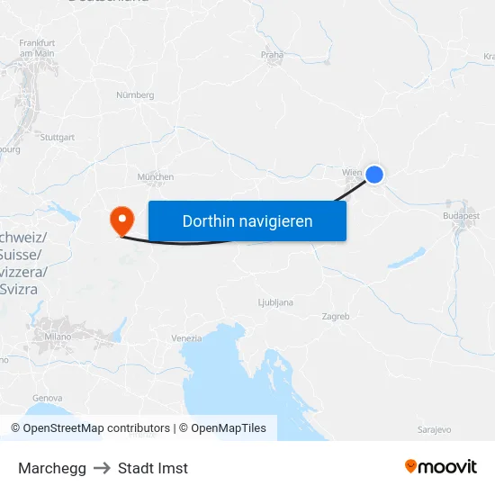 Marchegg to Stadt Imst map