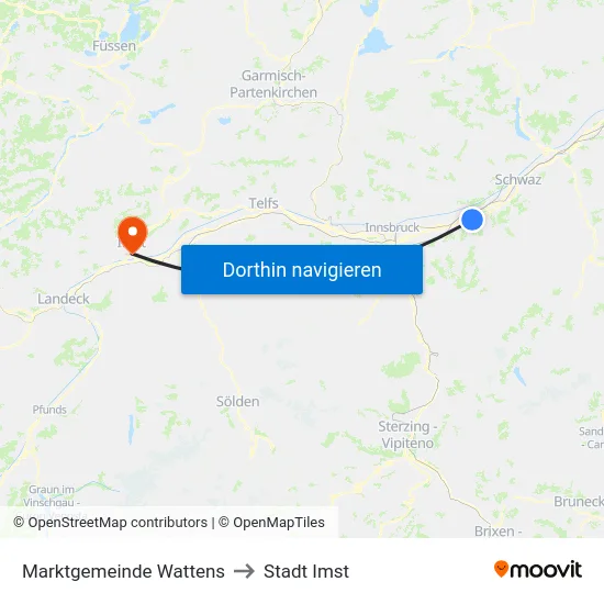 Marktgemeinde Wattens to Stadt Imst map