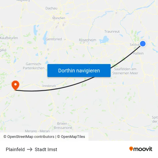 Plainfeld to Stadt Imst map