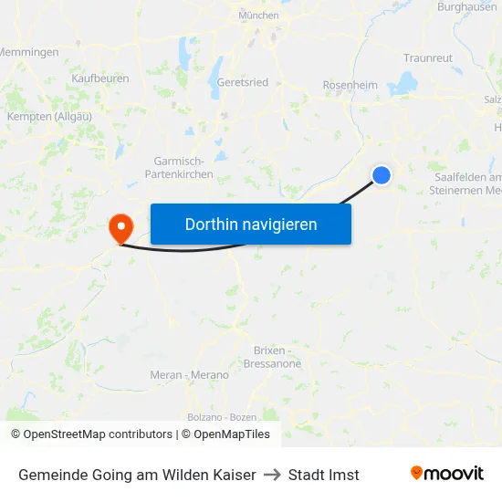 Gemeinde Going am Wilden Kaiser to Stadt Imst map