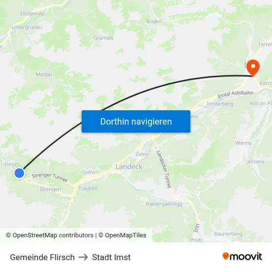 Gemeinde Flirsch to Stadt Imst map