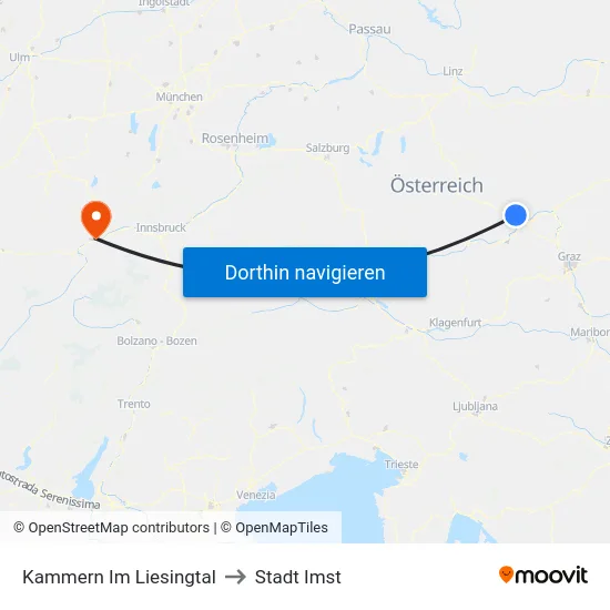 Kammern Im Liesingtal to Stadt Imst map