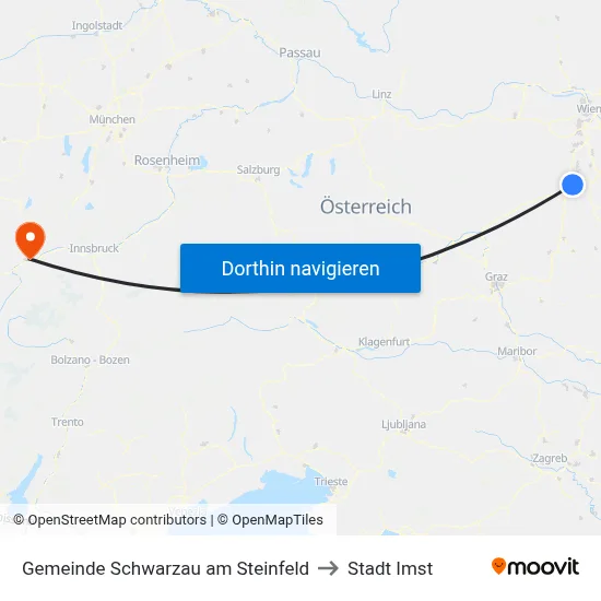 Gemeinde Schwarzau am Steinfeld to Stadt Imst map