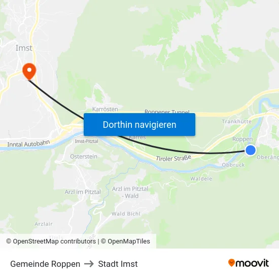 Gemeinde Roppen to Stadt Imst map