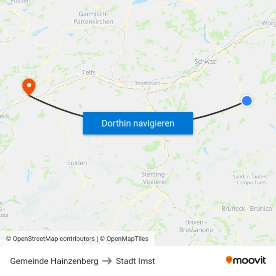 Gemeinde Hainzenberg to Stadt Imst map