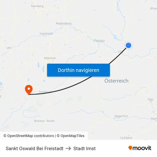 Sankt Oswald Bei Freistadt to Stadt Imst map