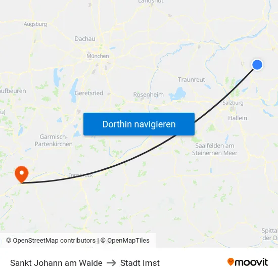 Sankt Johann am Walde to Stadt Imst map